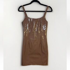 NEW Forever 21 Latex Sexy Mini Dress Faux Leather Tan stretchy Bodycon Small